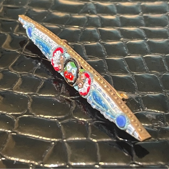 Stunning Victorian Antique Venetian Micro Mosaic Bar Brooch on Brass Vin… - Picture 2 of 5